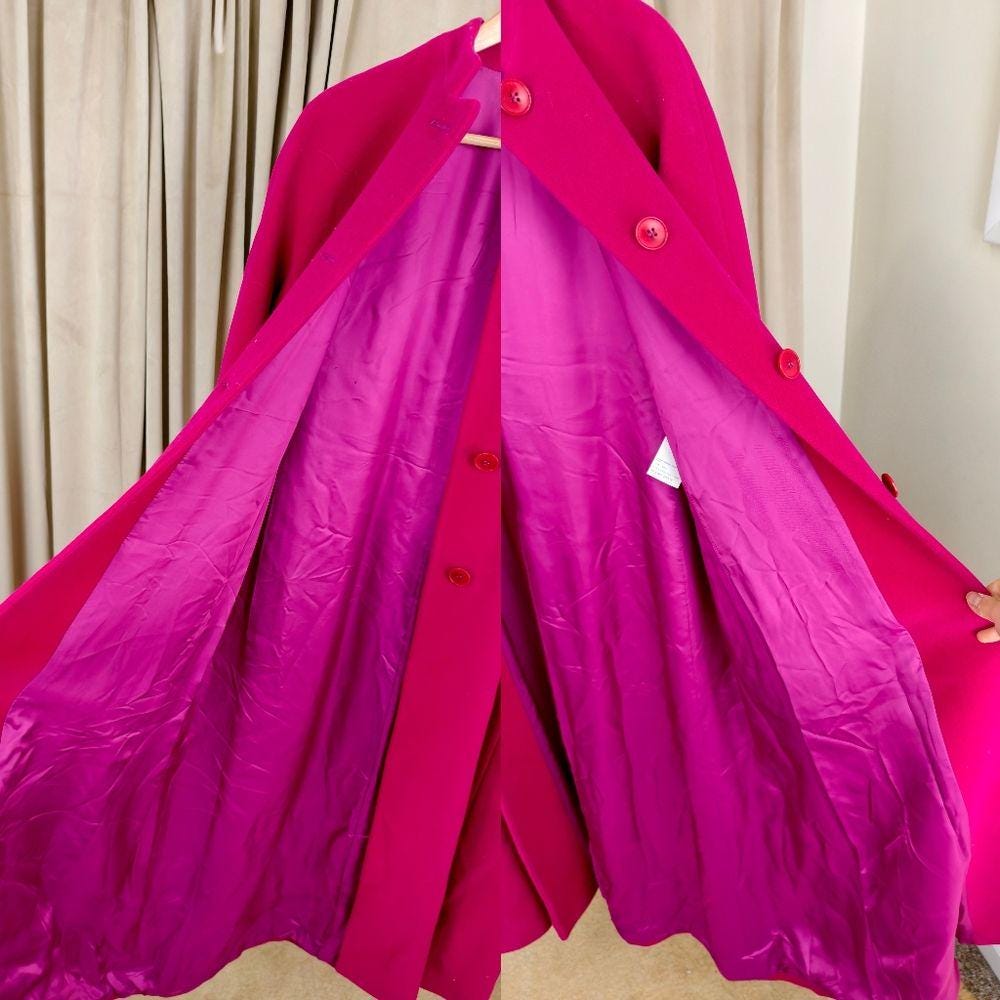 Vintage Giorgio Armani Fuchsia Full Length Wool Coat Overcoat