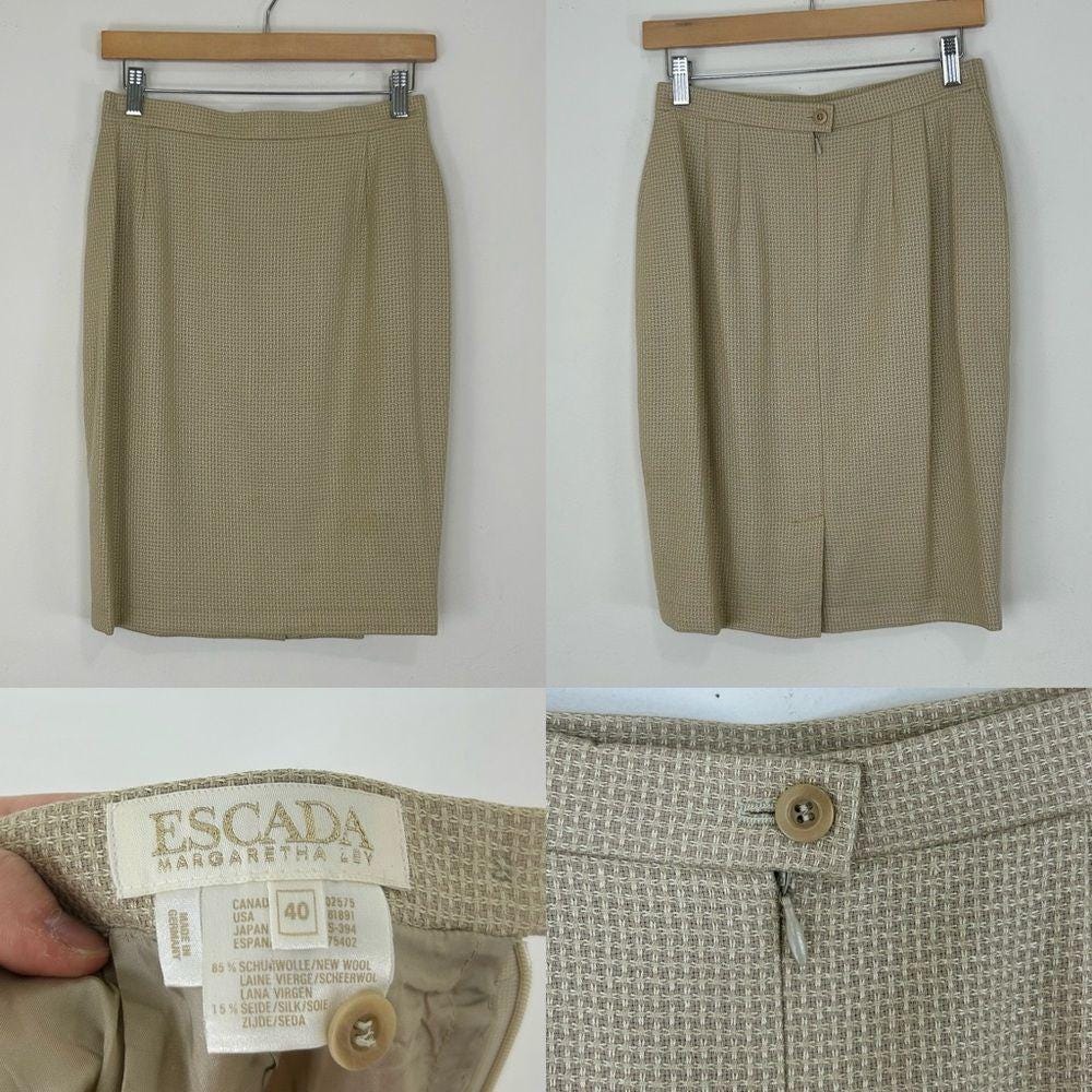 Vintage Escada Beige Tan Wool Skirt Set