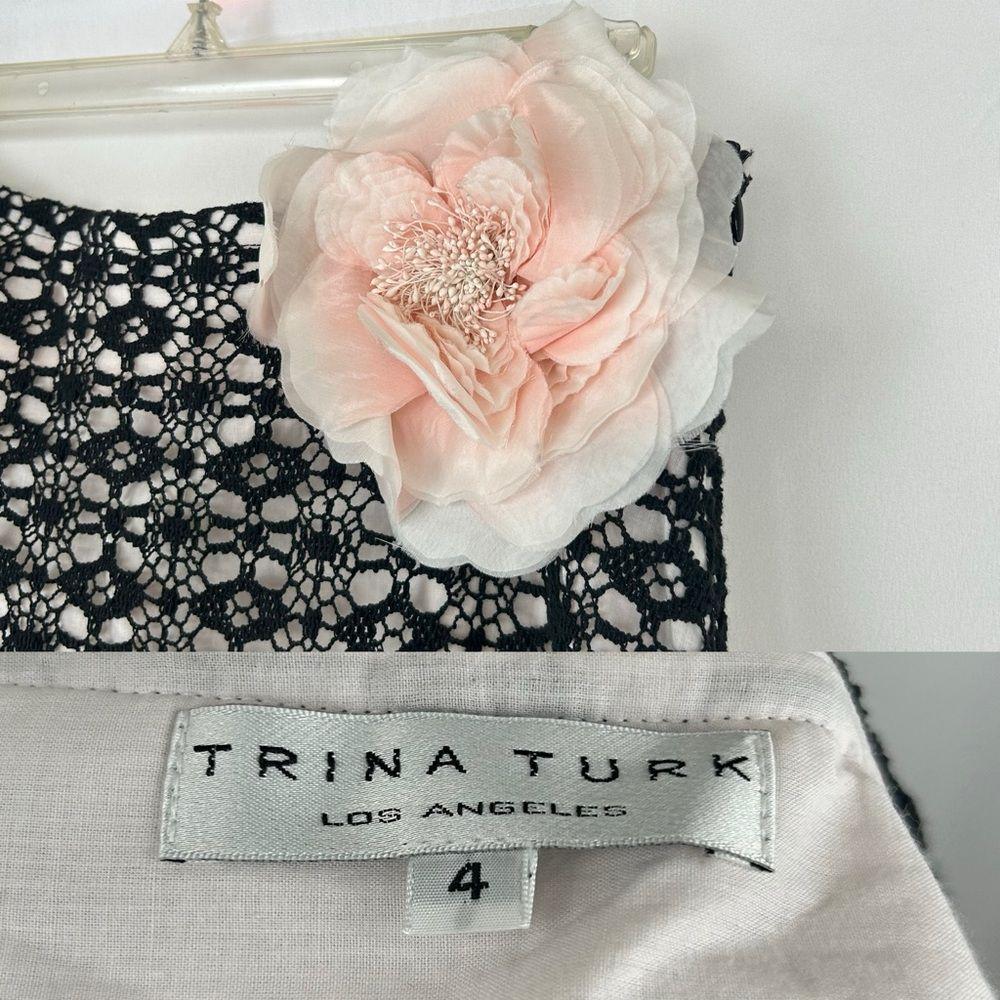 Trina Turk Black Lace Mini Skirt with Flower Brooch