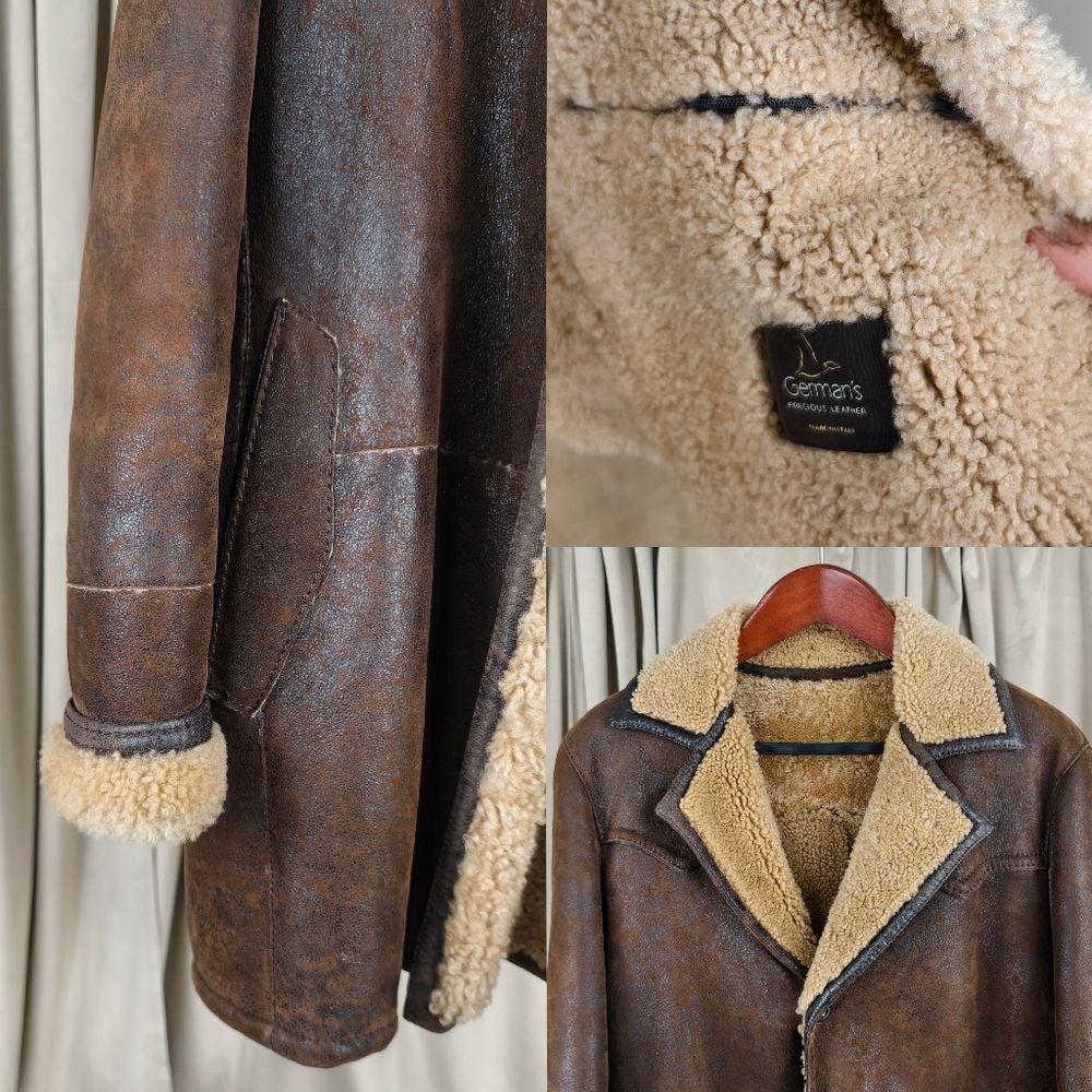 Vintage Made in Italy Brown German's Prescious Leather Shearling Coat
