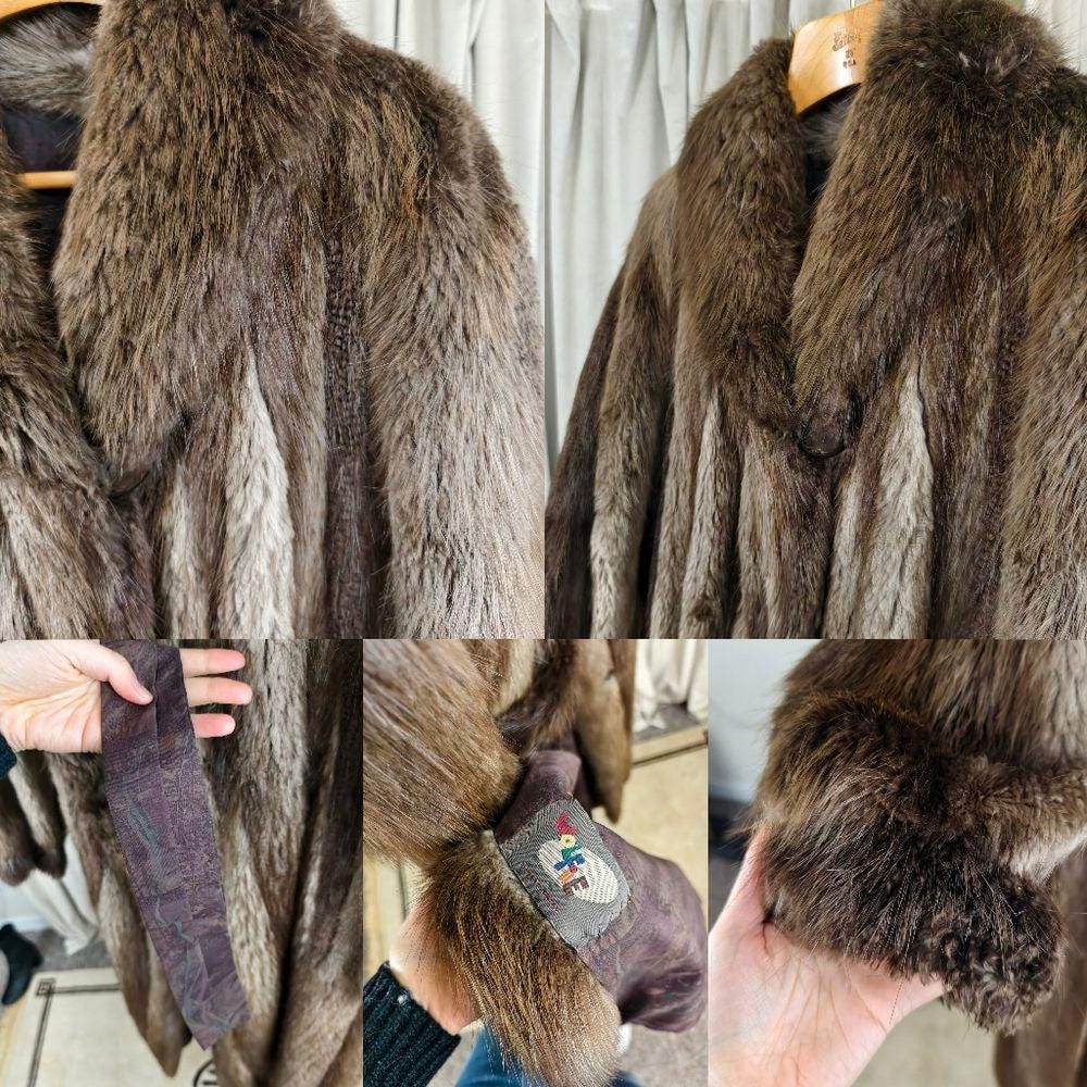 Vintage Wolfie Luxurious Brown Beaver Fur Long Full Length Overcoat