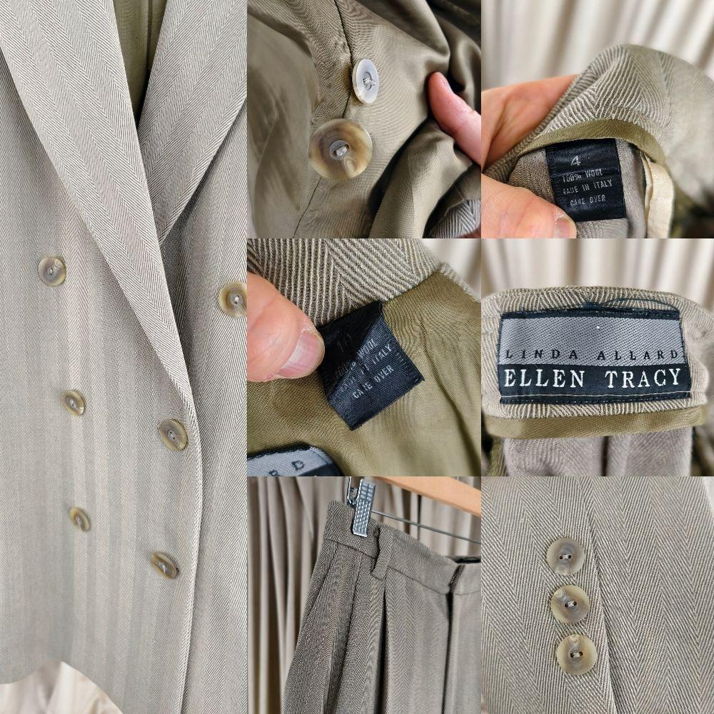 Vintags Ellen Tracy Classic Sage Green Wool Pant Suit Set