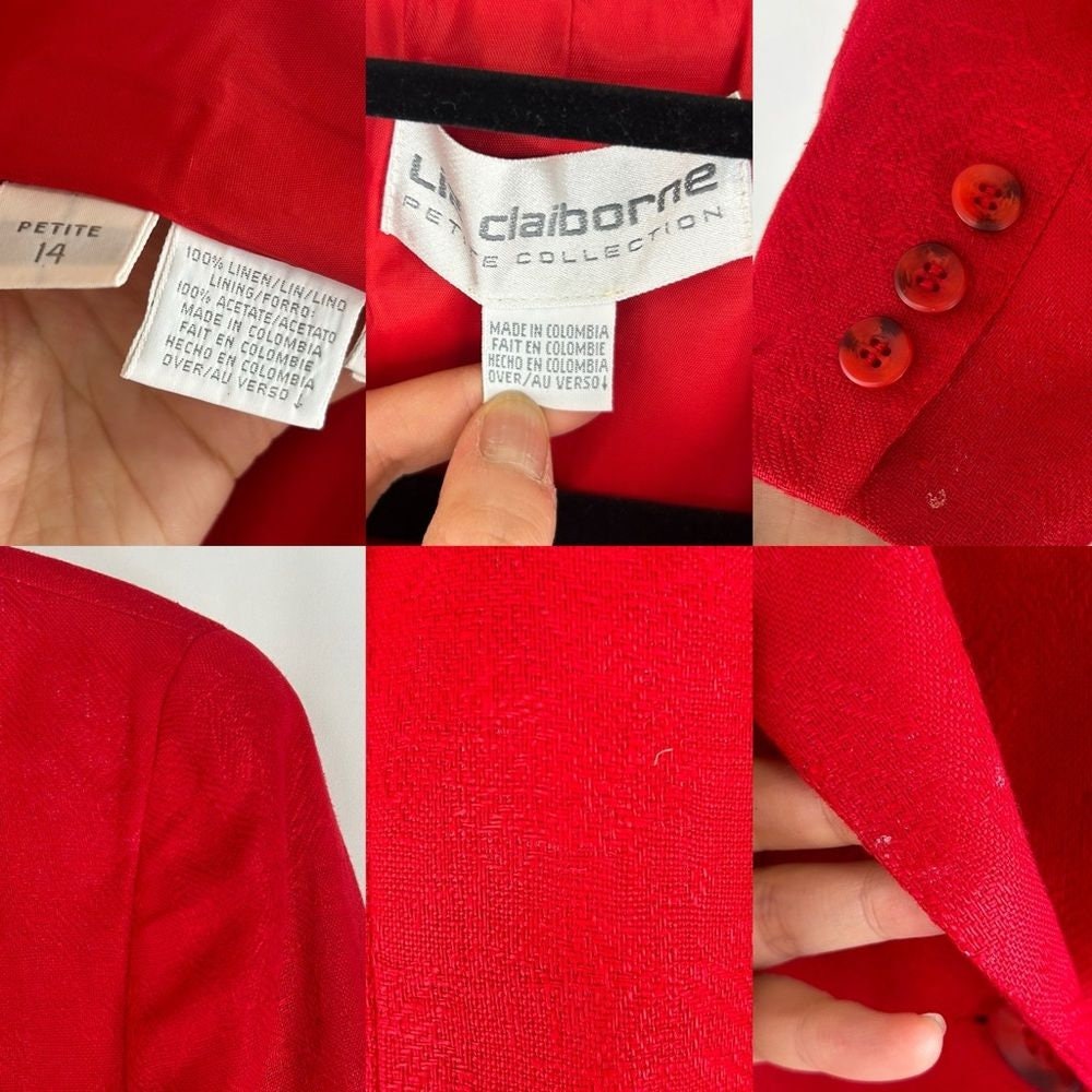 Vintage Liz Claiborne Pertitte Red 100% Linen Double Breasted Blazer