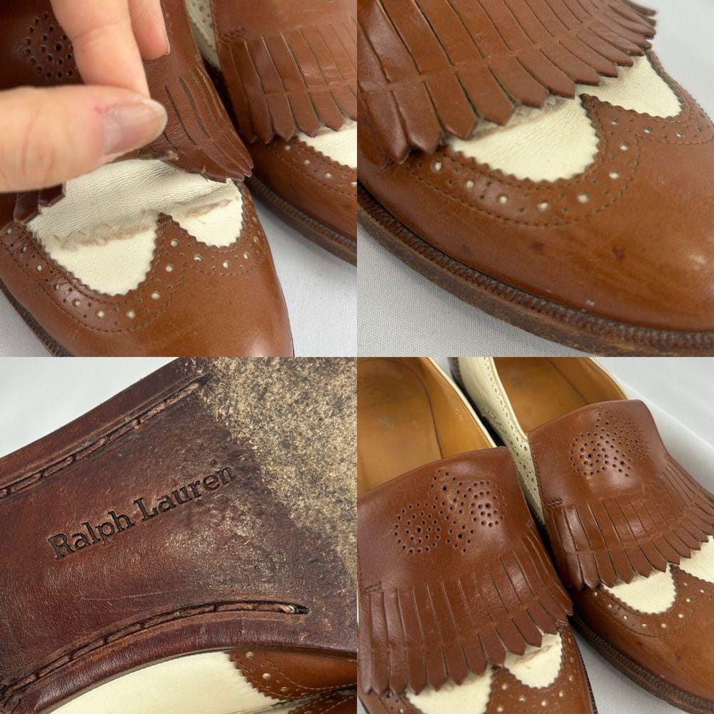 Vintage Ralph Lauren Made in Italy Brown and White Loafers with Fringe Accent