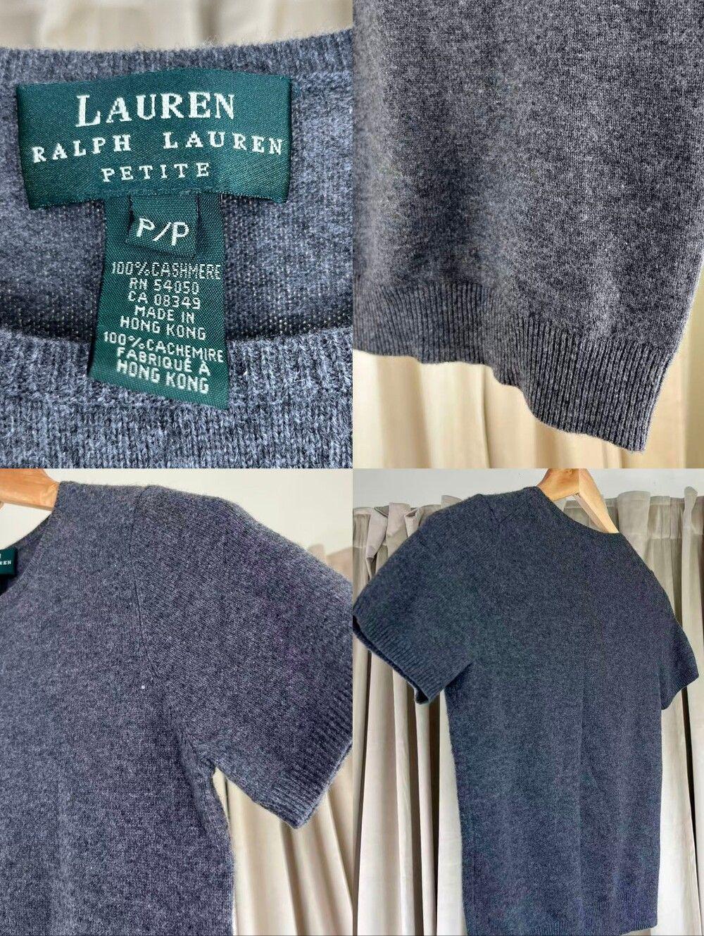 Ralph Lauren Grey Cashmere Short Sleeve Top Sweater