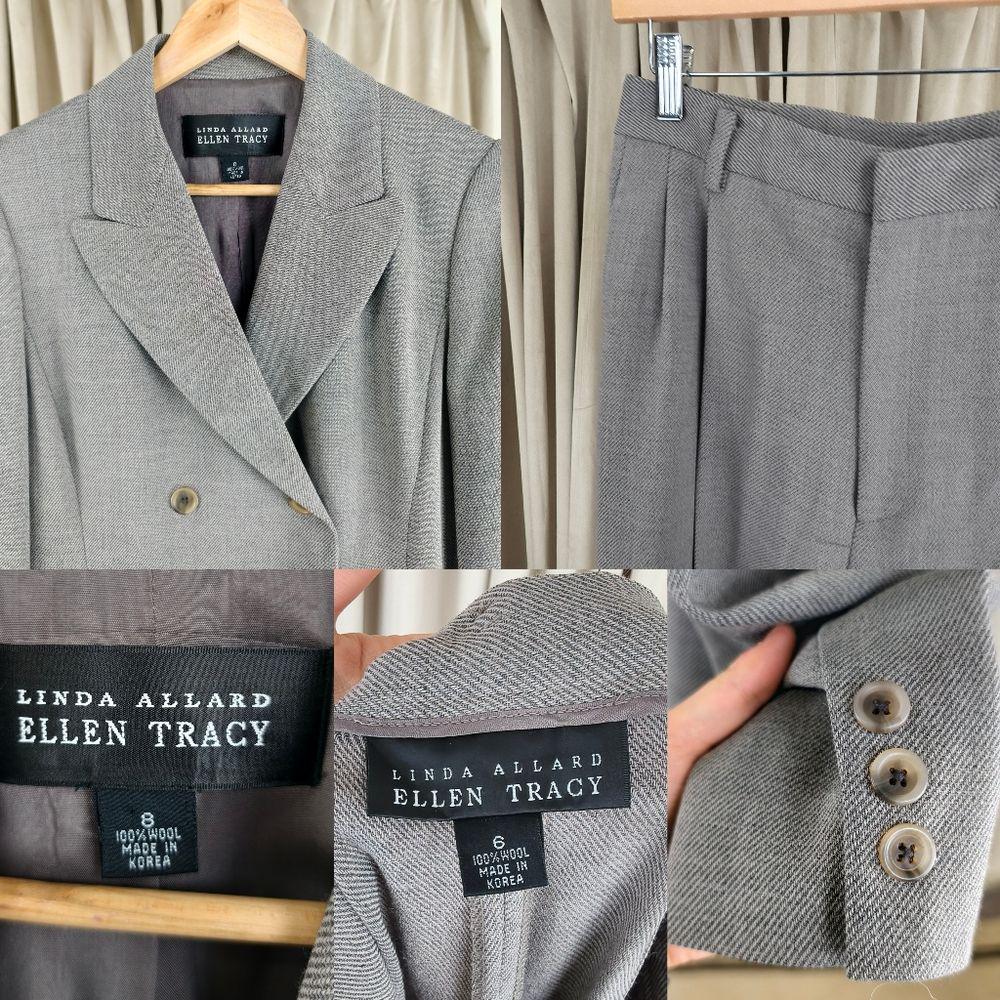 Vintage Ellen Tracy Classic Gray Wool Double Breasted Pant Suit