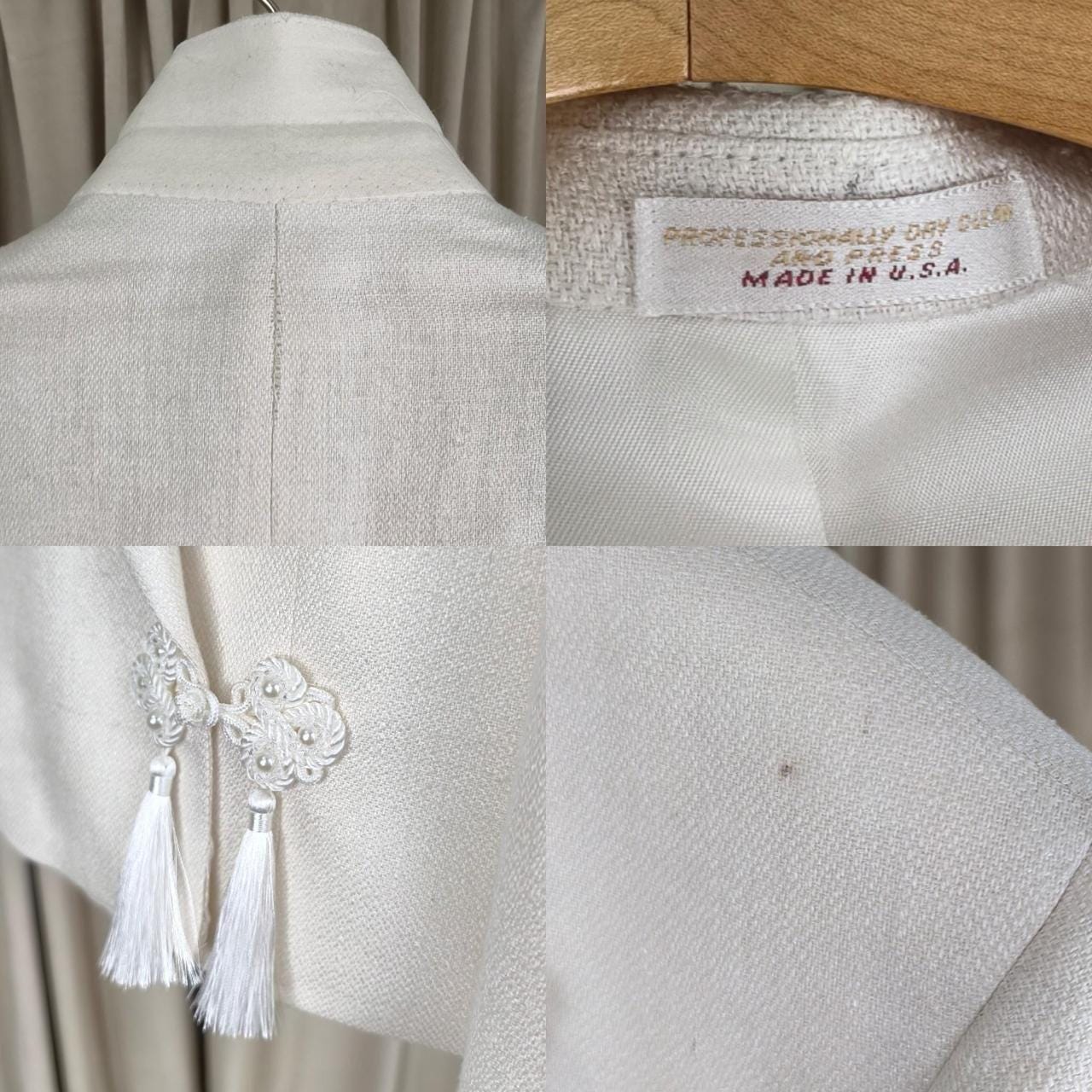 Reworked Vintage White Cropped Blazer Tang Mandarin Jacket
