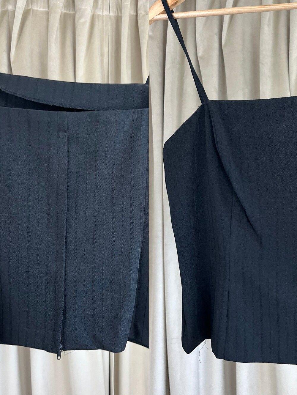 Vintage Breakin' Loose Black Pinstriped Spaghetti Strap Two-Piece Skirt Set
