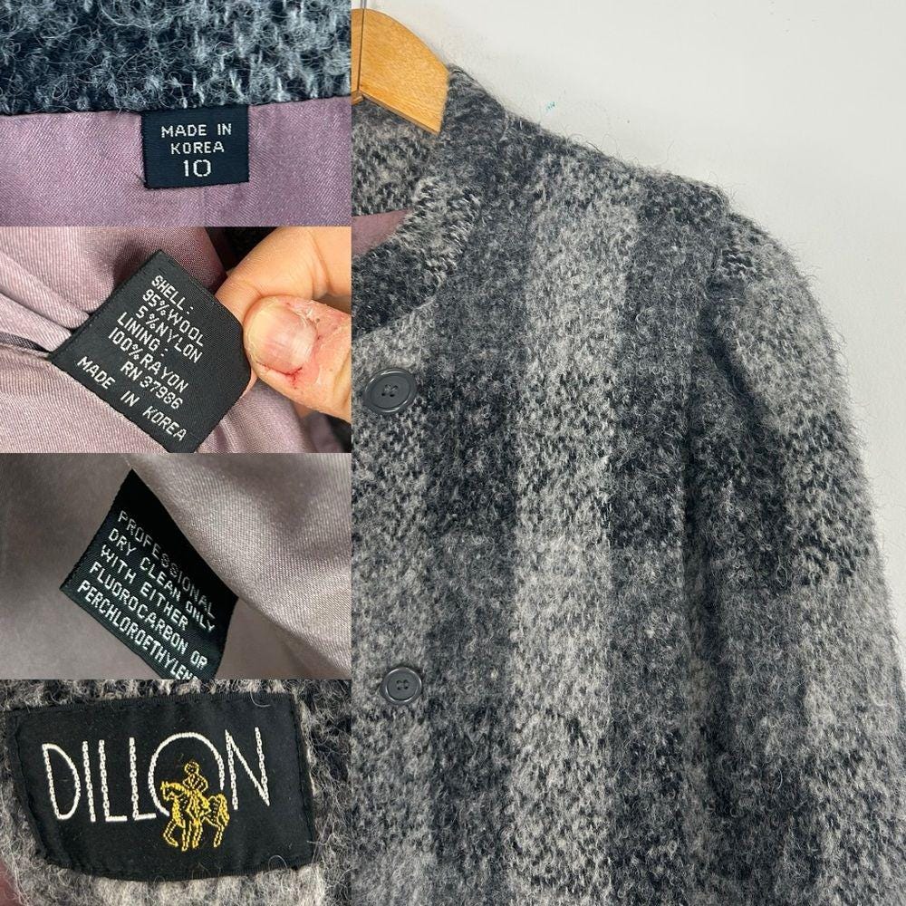 Vintage Dillon Grey Plaid Wool Overcoat with Matching Scarf