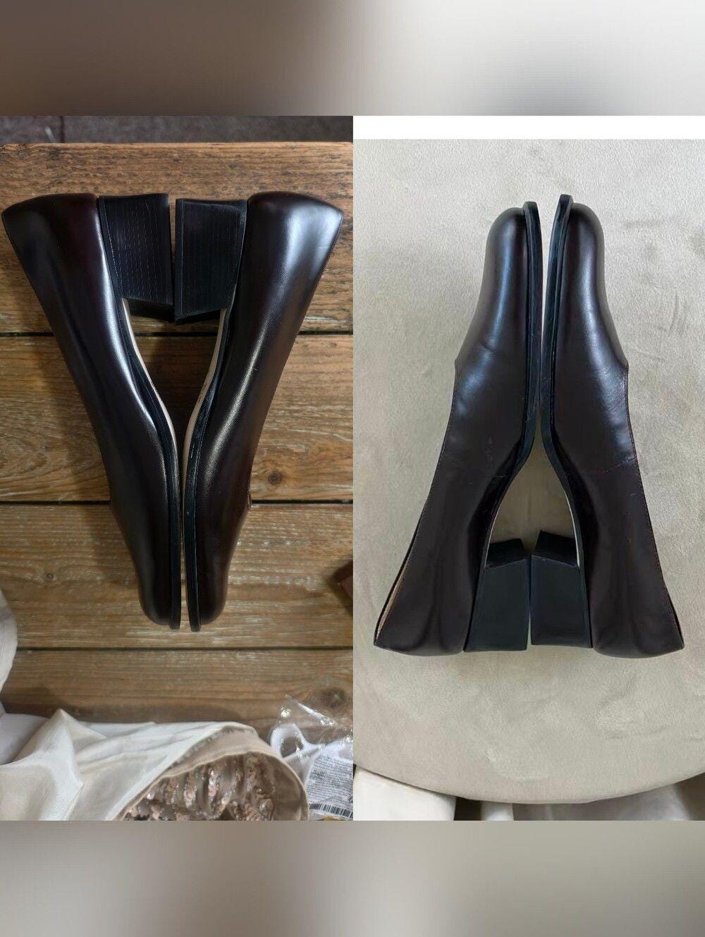 Vintage Nine West Dark Brown Leather Low Block Heel Pumps Flats