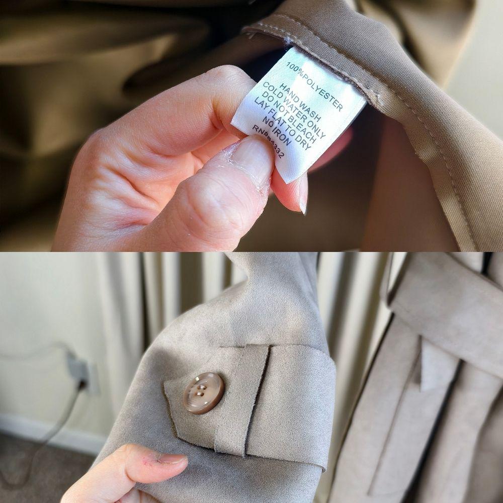 Vintage Beige Tan Two-Tone Faux Suede Belted Trench Coat