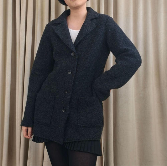 Eileen Fisher Charcoal Wool Cardigan Jacket Coat