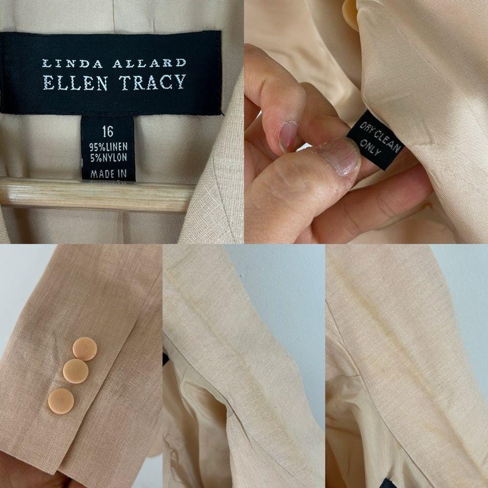Vintage Ellen Tracy Sparkly Pink/Beige Linen Structured Long Blazer