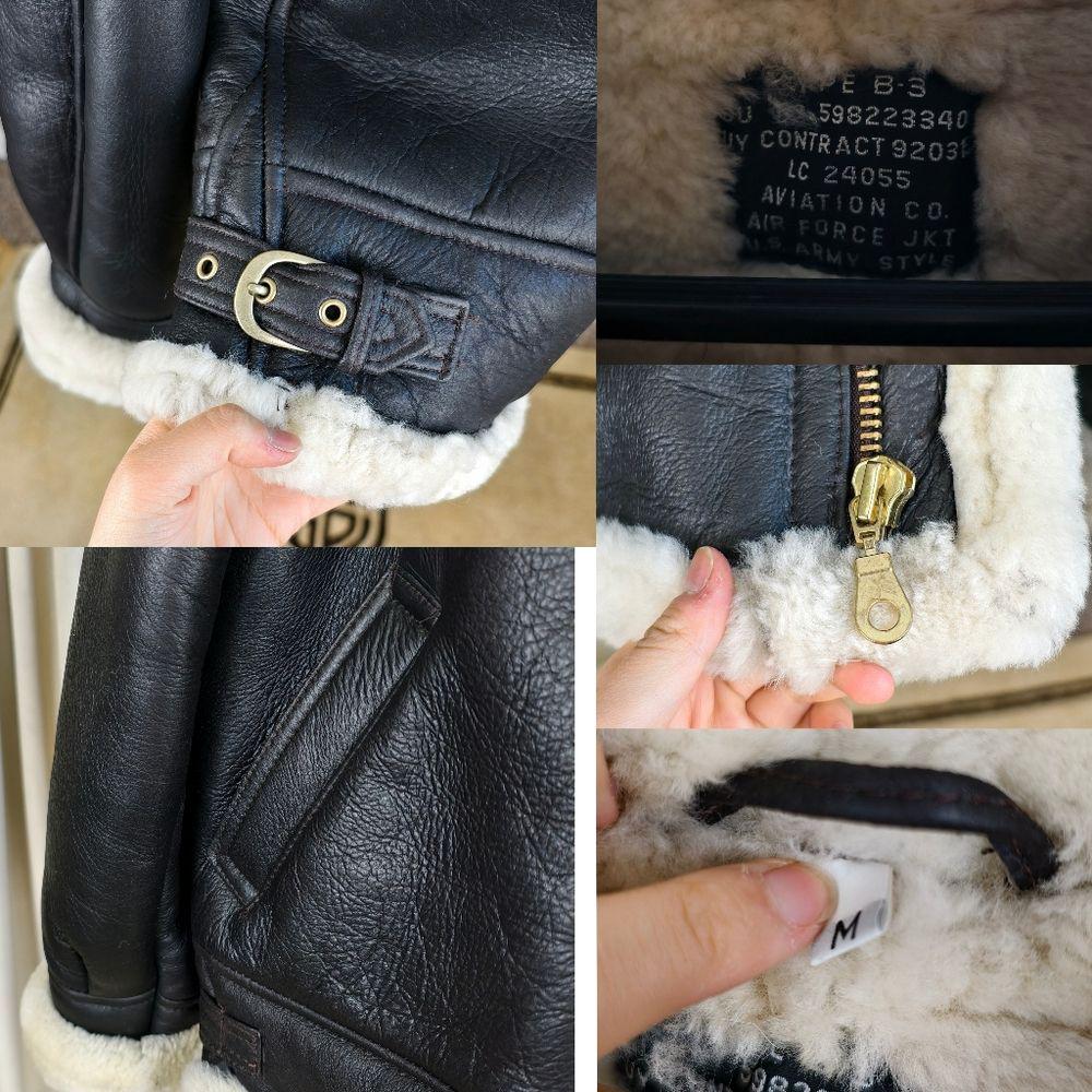 Vintage US Air Force Style Sheepskin Dark Brown Shearling Leather Jacket