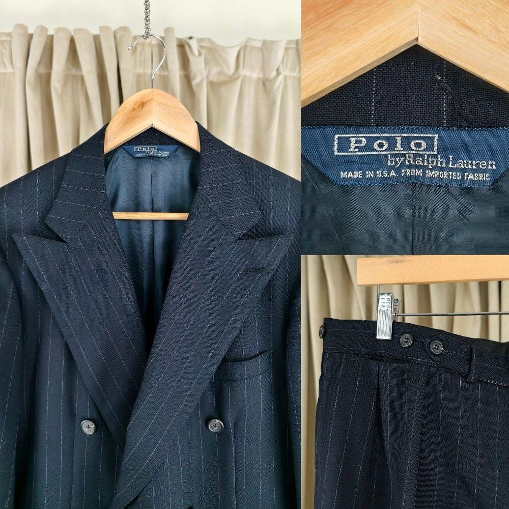 Vintage Polo Ralph Lauren Navy Pinstripe Boyfriend Men's Suit