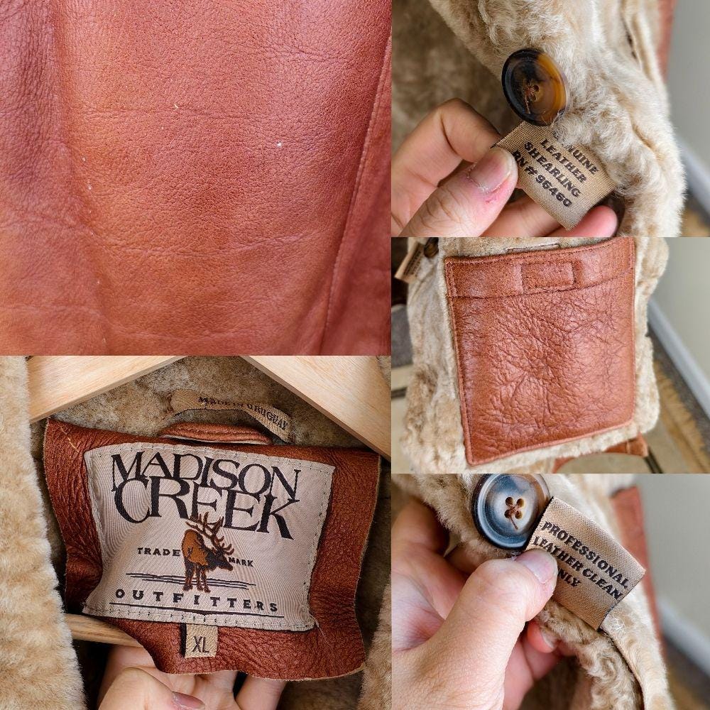 Vintage Madison Creek Brown Genuine Leather Shearling Coat