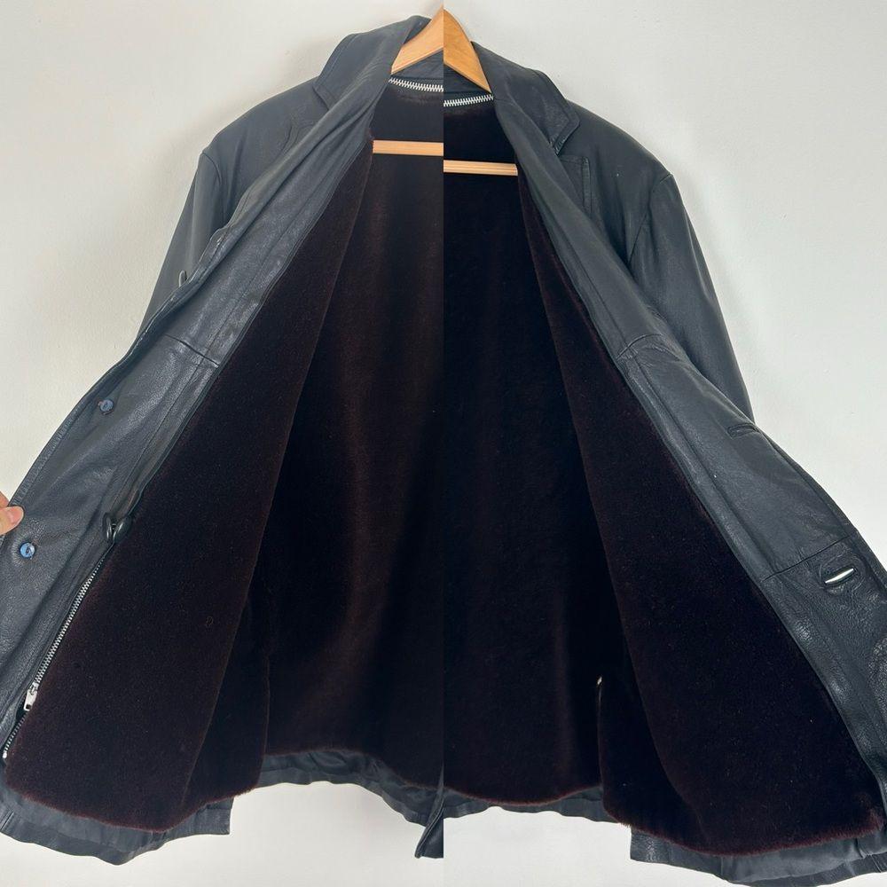 Vintage Black Genuine Leather Jacket with Detachable Faux Fur Lining