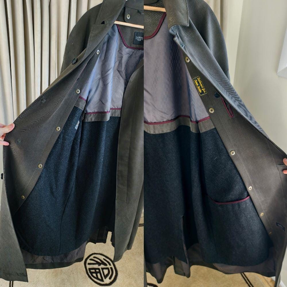 Vintage Sanyo Dark Green Trench Coat with Detachable Lining