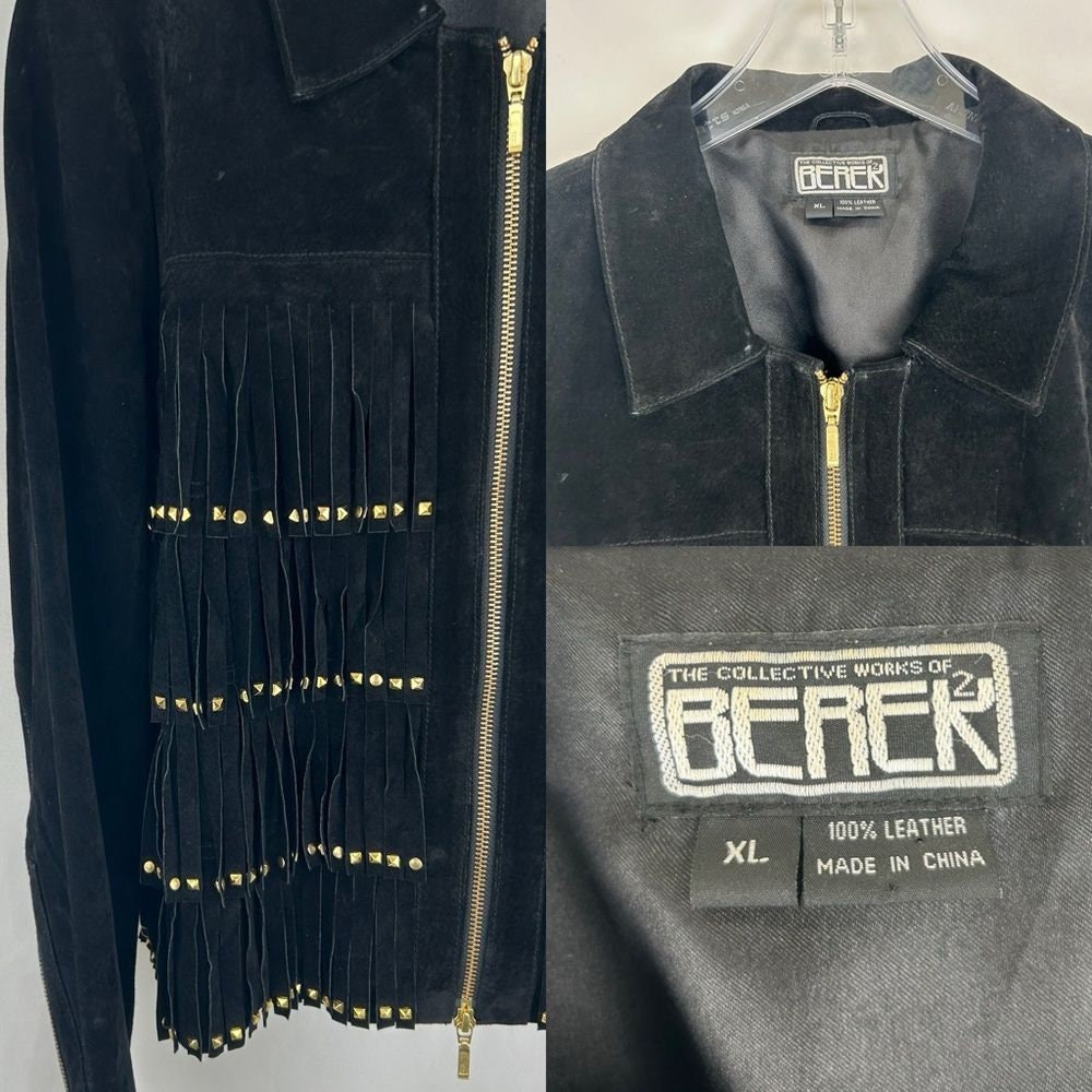 Vintage Berek Black Suede Fringed Leather Jacket