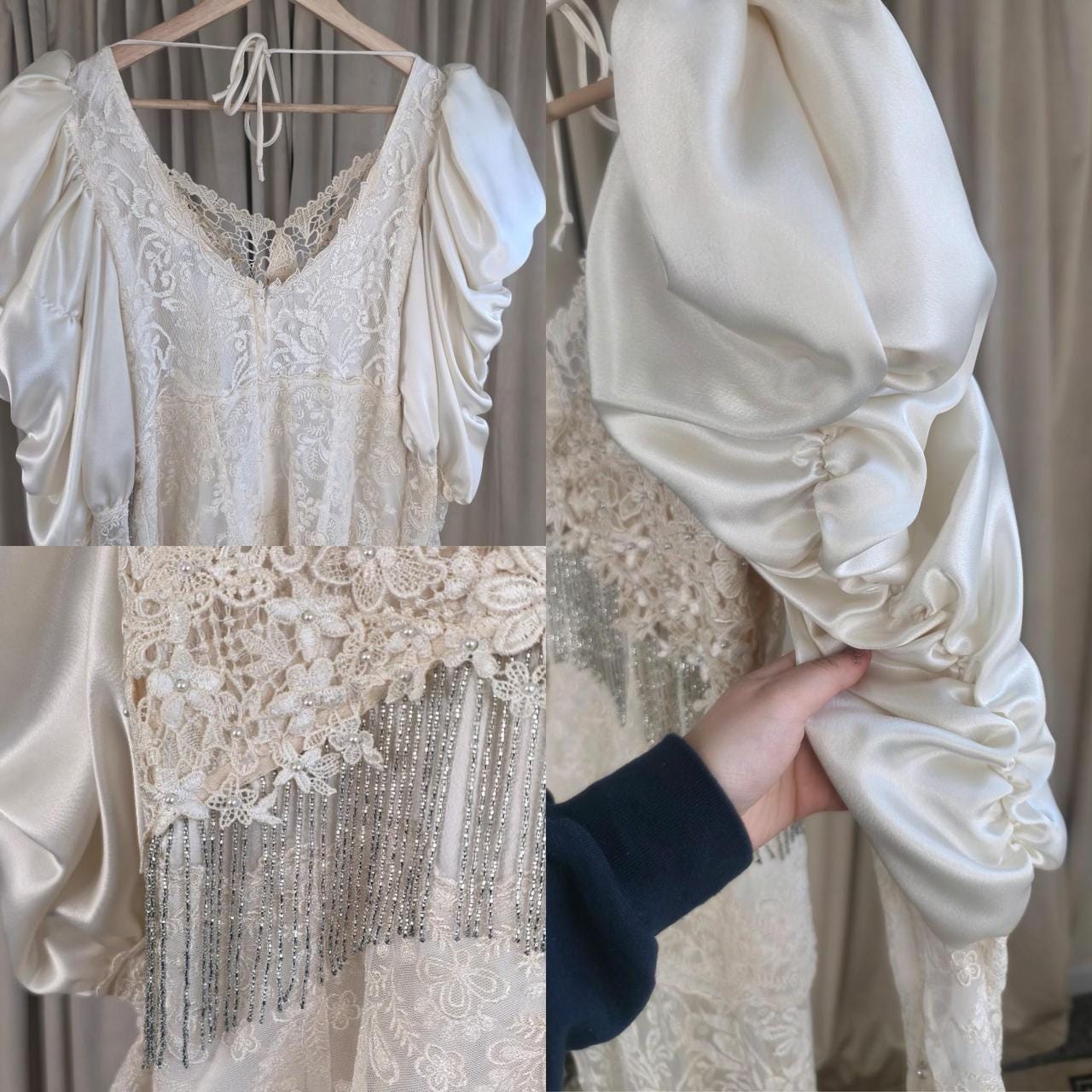Vintage Cache Boho Cream Satin and Lace Wedding Gown
