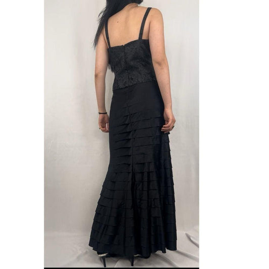 NWT Vintage Alex Evenings Black Formal Satin Gown with Floral Cami