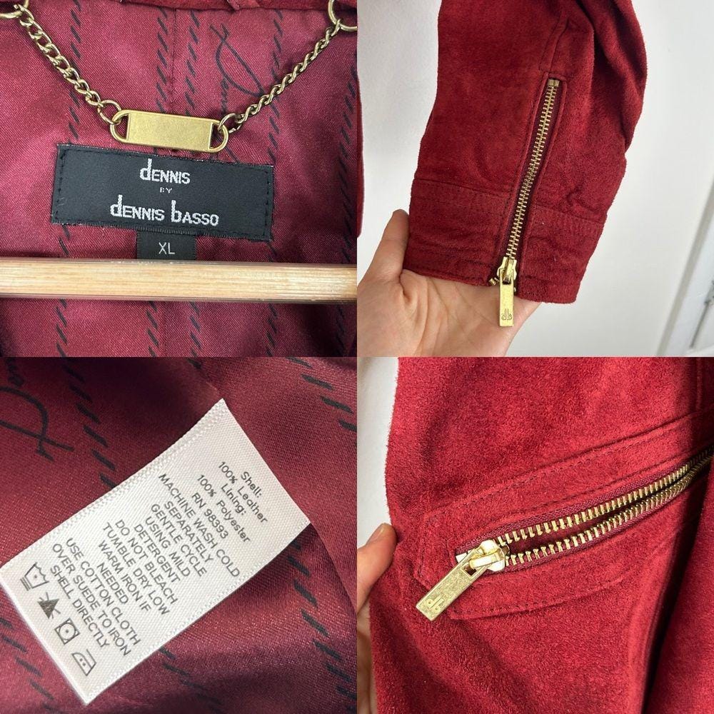 Vintage Dennis Basso Burgundy Red Suede Genuine Leather Jacket