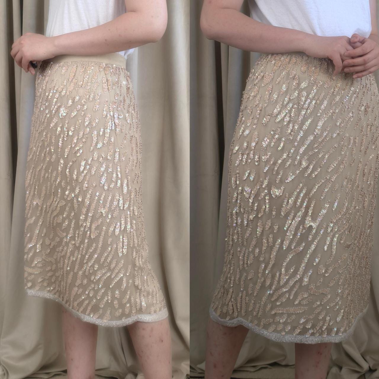 Vintage Gold Silk Sequin Midi Skirt