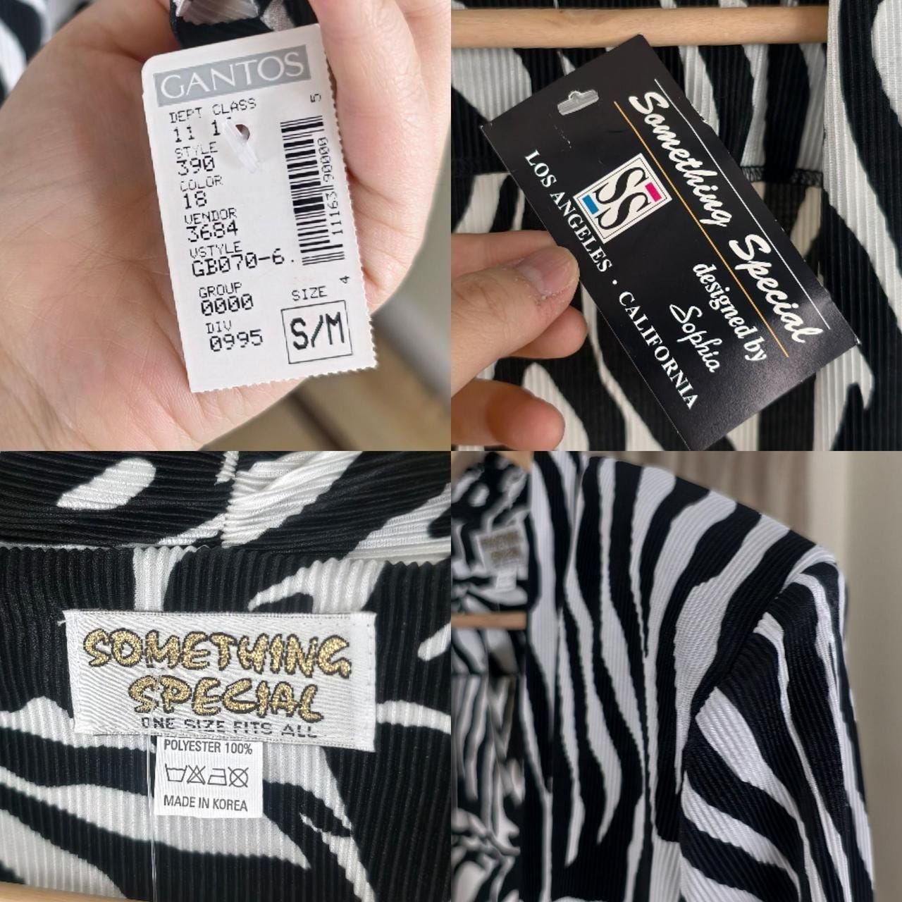 NWT Vintage Something Special Black and White Zebra Print Plisse Set