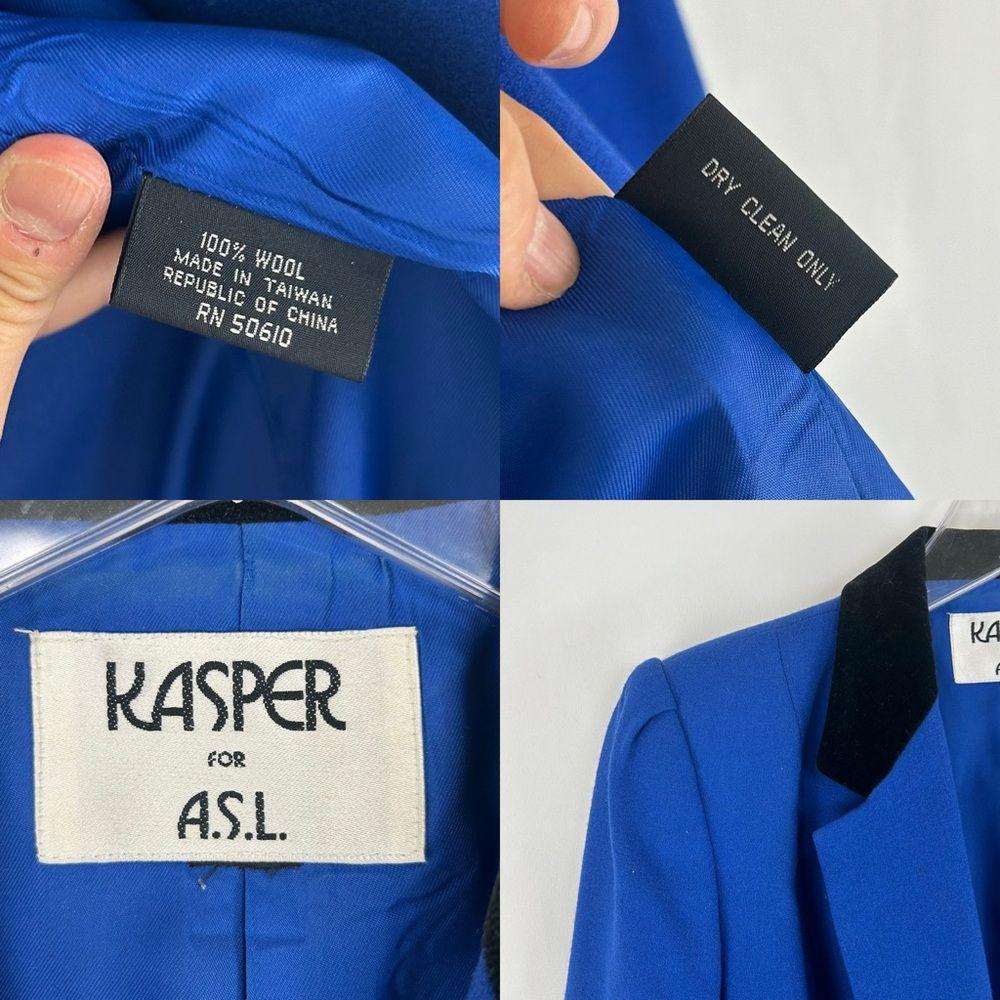 Vintage Kasper Cobalt Blue Wool Blazer with Black Velvet Collar