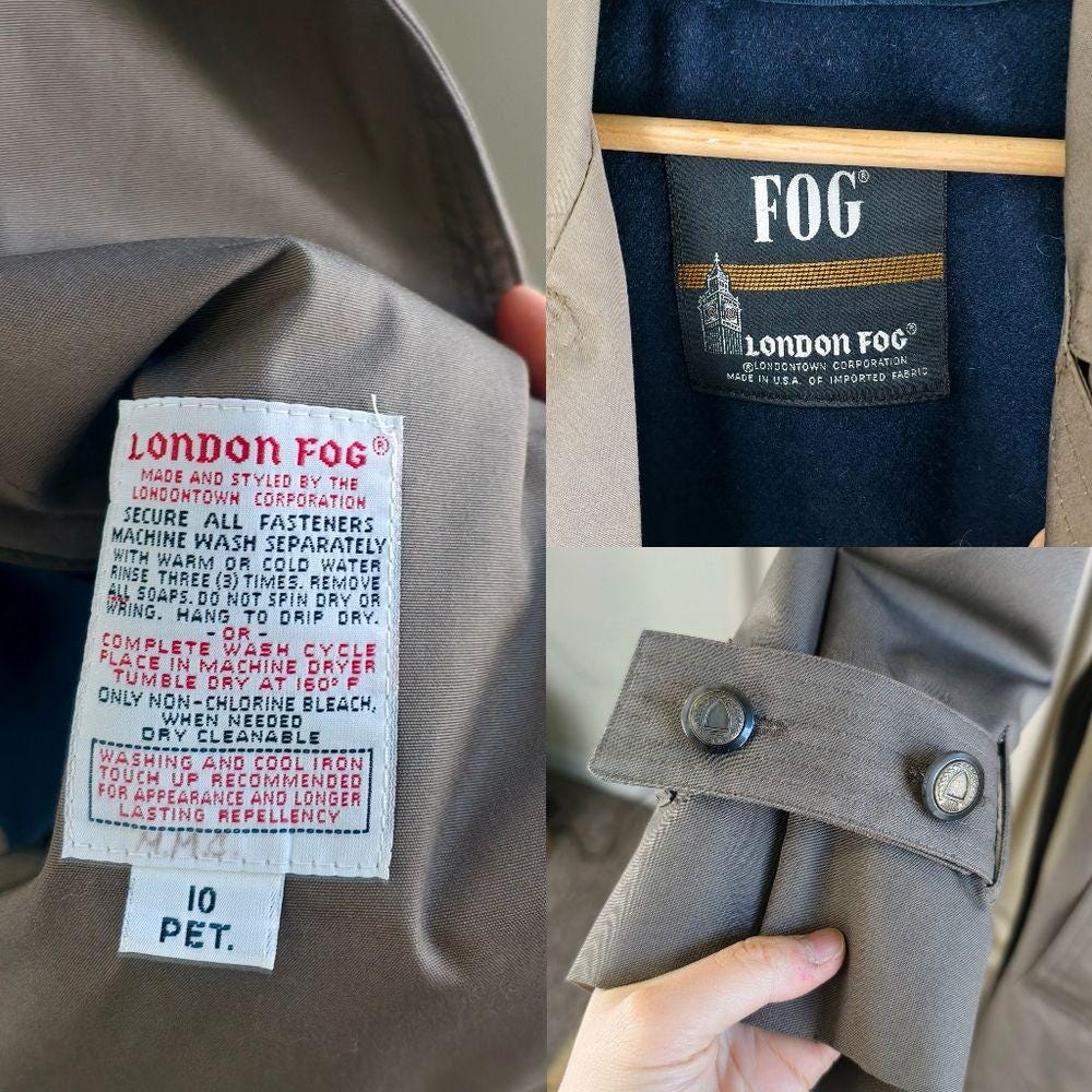 Vintage Fog London Fog Dark Brown Khaki Trench Coat with Detachable Lining