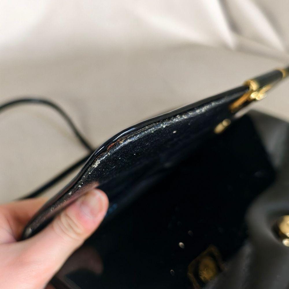 Vintagr Elegant Black Patent Leather Clutch Shoulder Bag