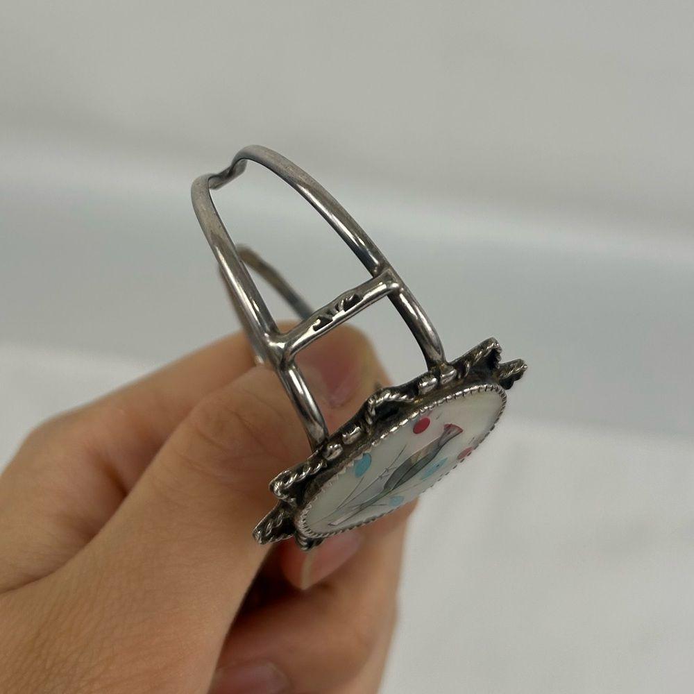 Vintage Silver Zuni Inlaid Mother of Pearl Bird Bracelet