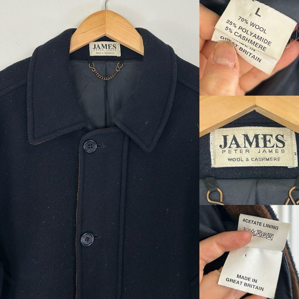 Vintage Peter James Boyfriend Oversized Navy Wool Cashmere Coat