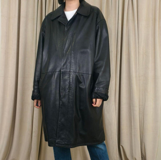 Vintage Andre Black Leather Trench Leather Coat