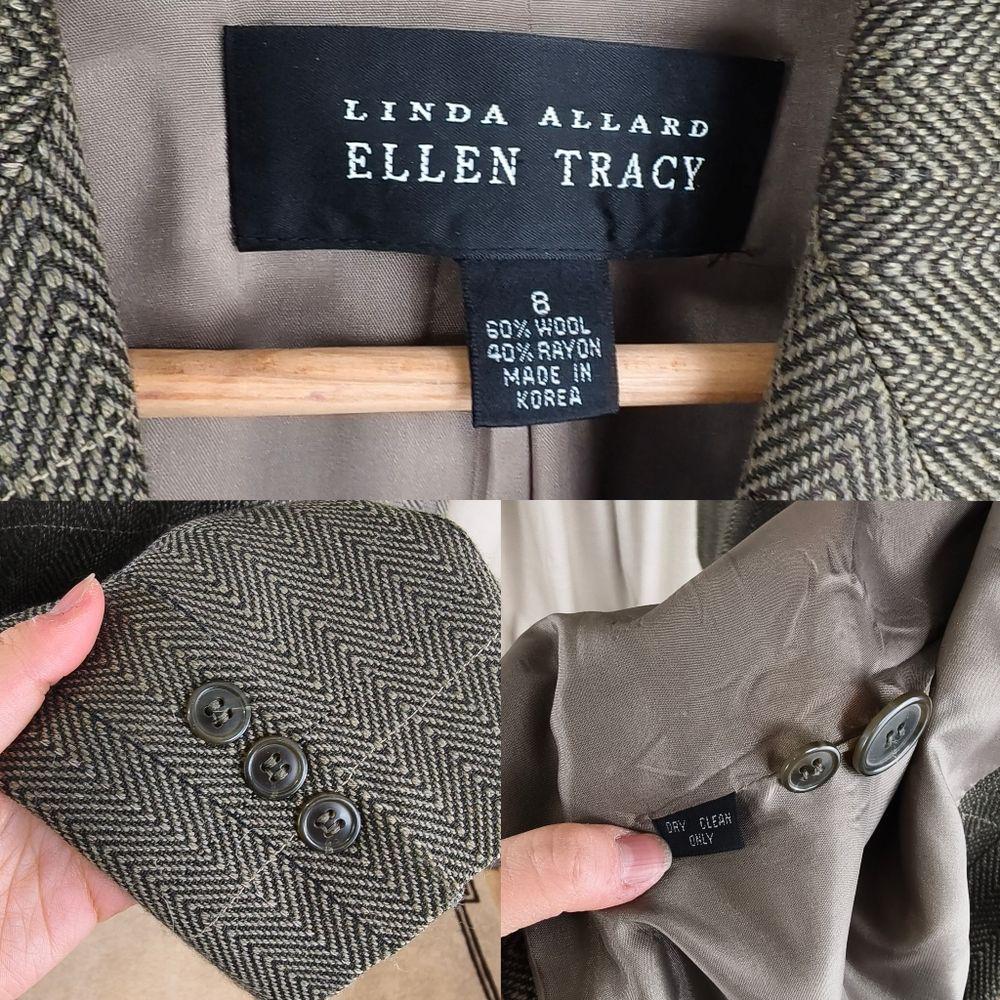 Vintage Wool Ellen Tracy Green Herringbone and Plaid Wool Blazer