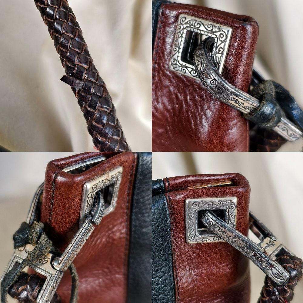 Vintage Brighton Black and Brown Two-Tone Leather Shoulder Bag
