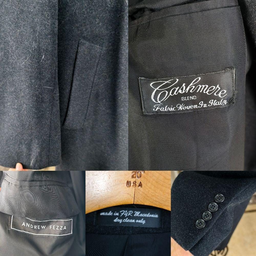 Vintsge Andrew Fezza Charcoal Dark Grey Cashmere Blend Full Length Overcoat