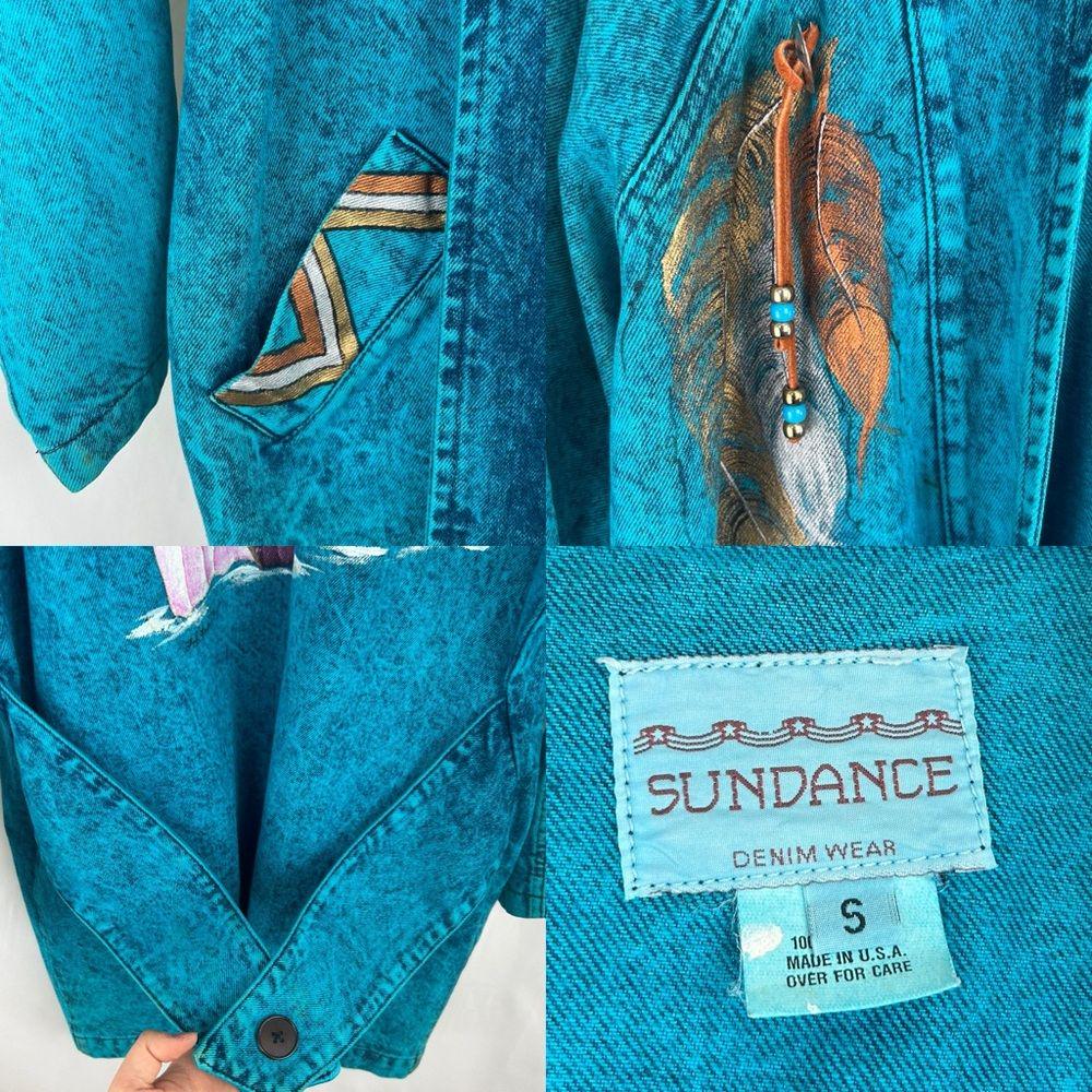 RARE! Vintage Sundance Hand Painted Indigenous Tribal Denim Long Jacket