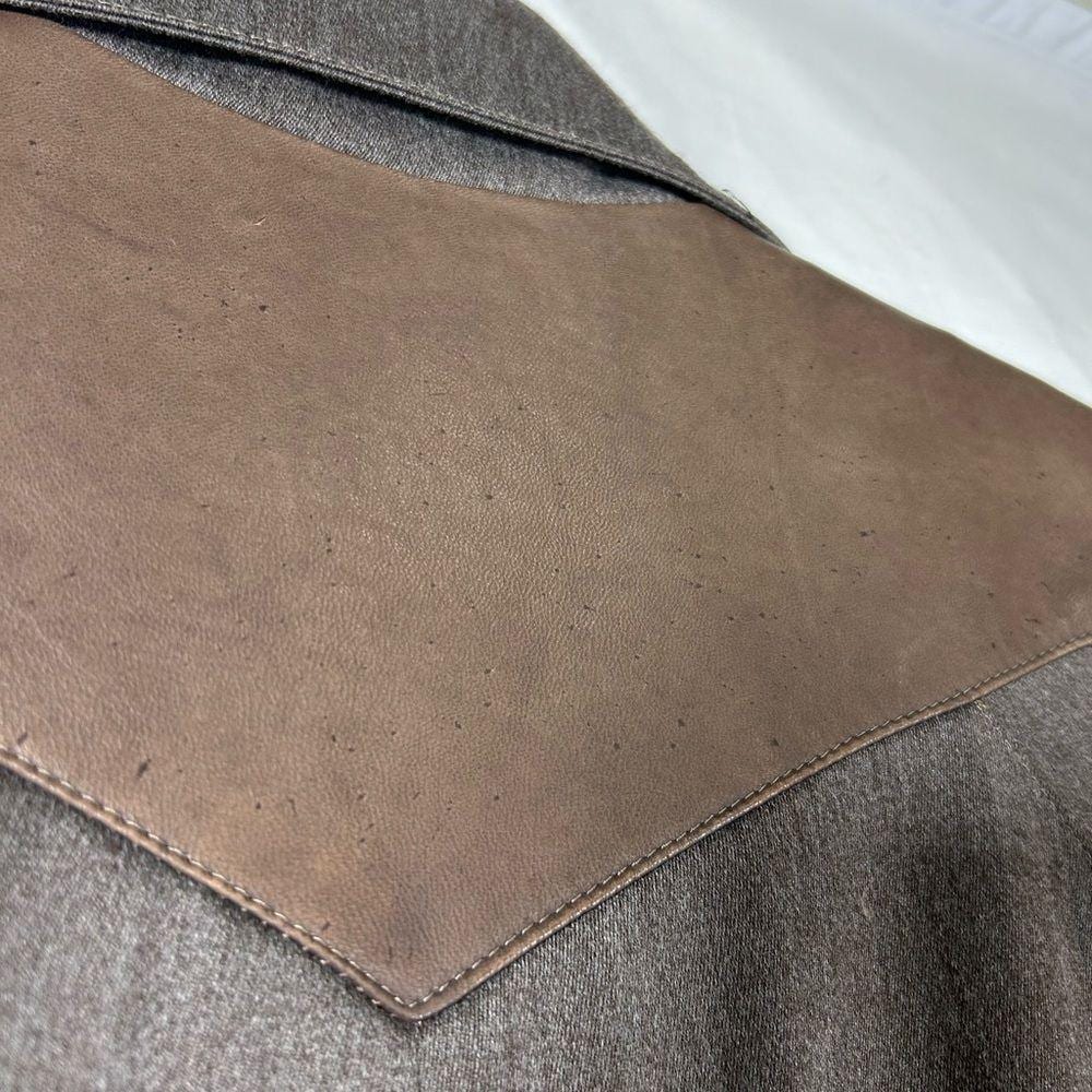 Vintage Made in France Grey Trench Coat with Faux Leather Detailing