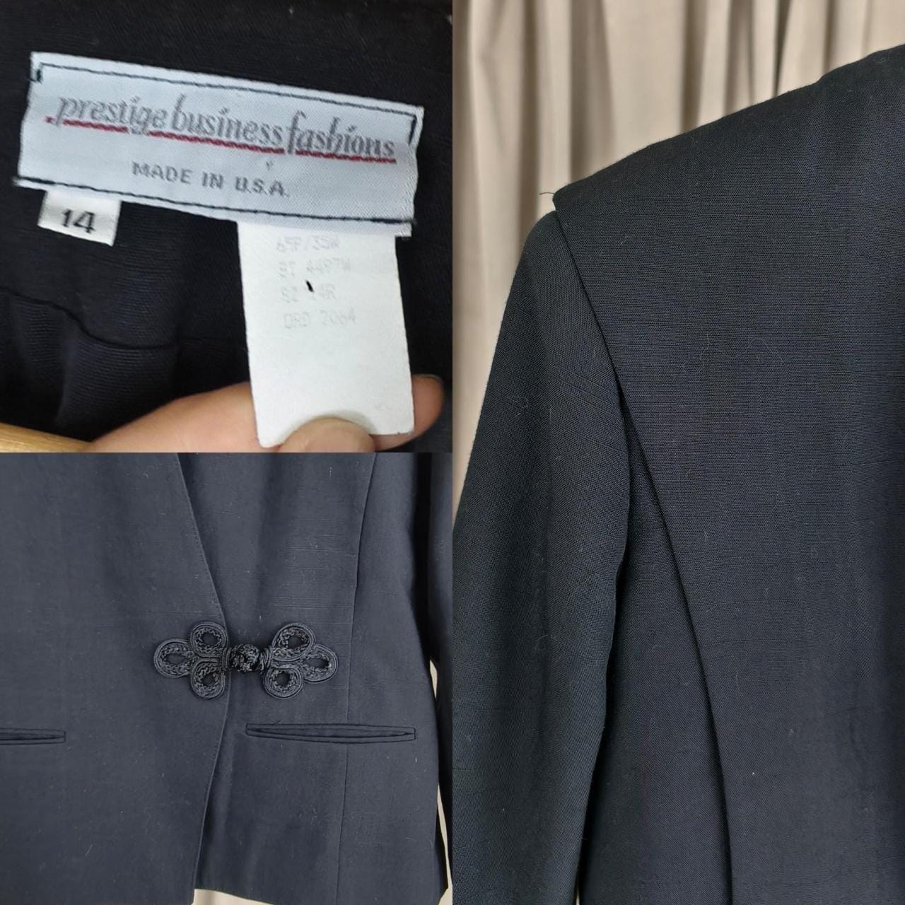 Reworked Vintage Black Boxy Blazer Tang Mandarin Jacket