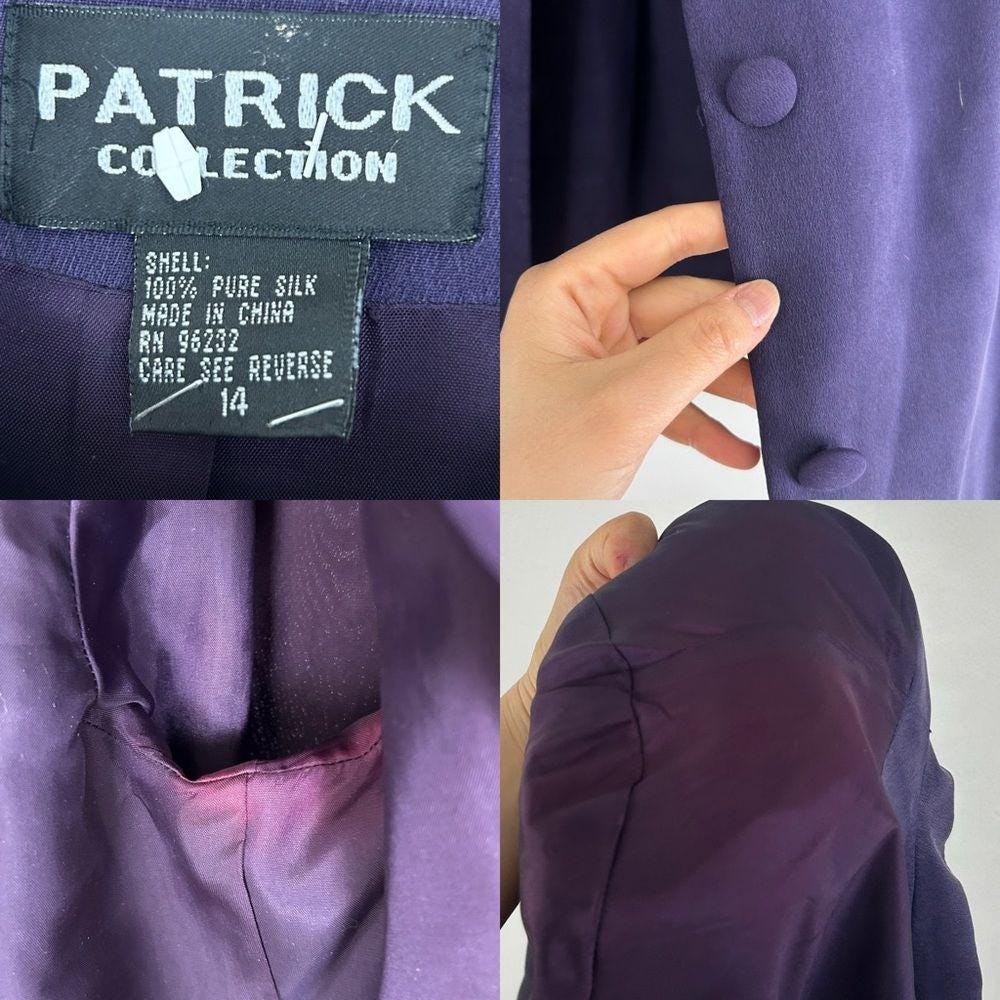 Vintage Patrick Collection Purple Silk High-Waisted Pantsuit with Cropped Jacket