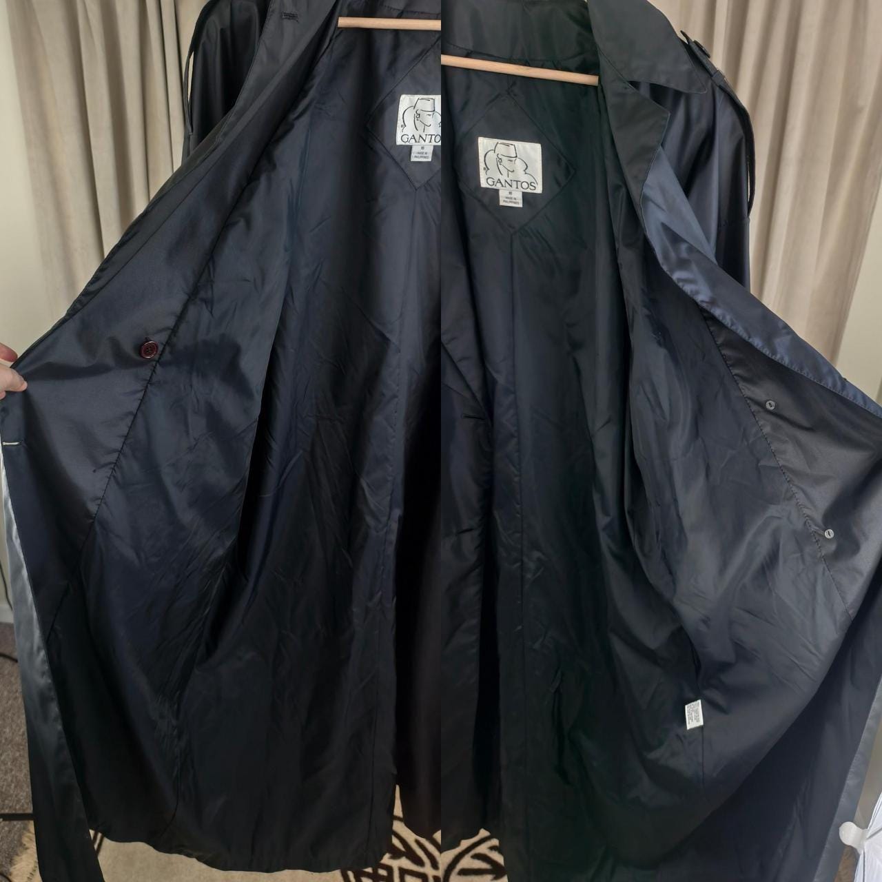 Vintage Gantos Full Length Black Trench Coat Rain Coat