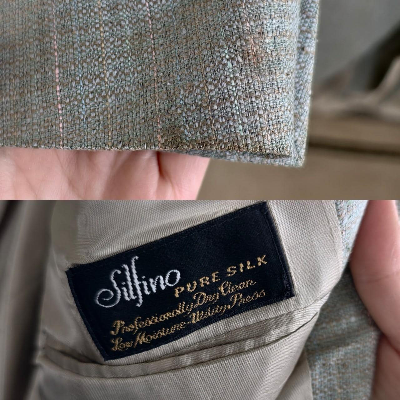 Vintage Silfino 90s Boyfriend Oversized Silk Green Grey Blazer