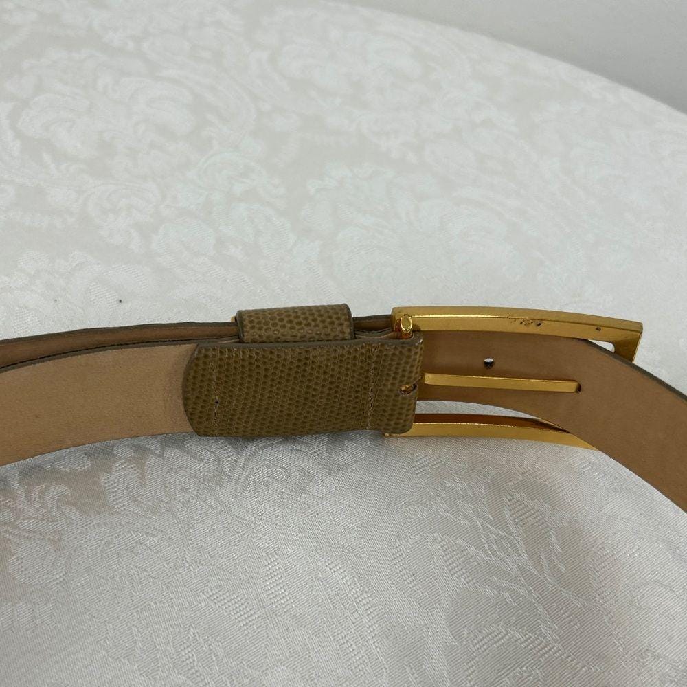 Vintage Carlisle Brown Green Snakeskin Belt with Gold Buckle