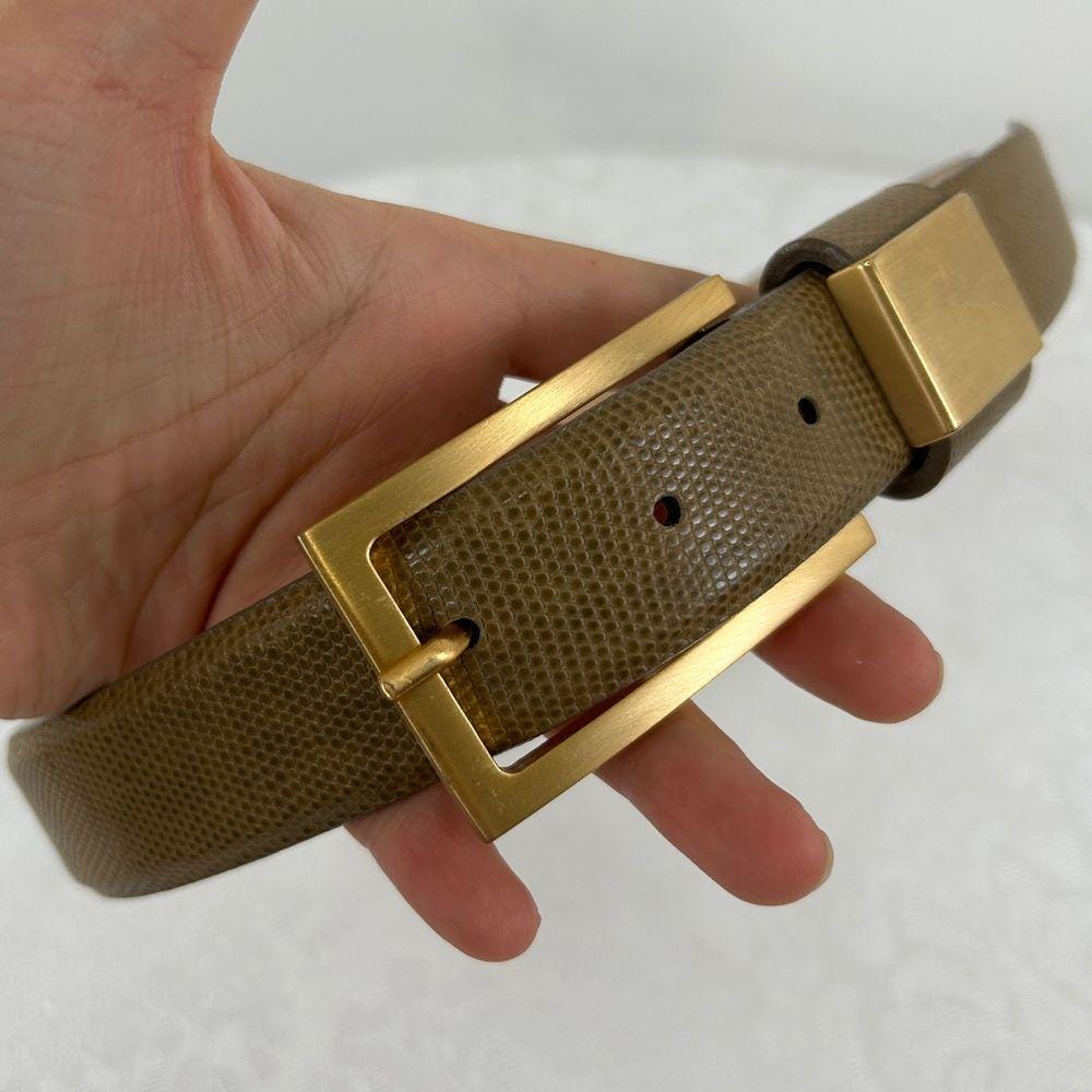 Vintage Carlisle Brown Green Snakeskin Belt with Gold Buckle