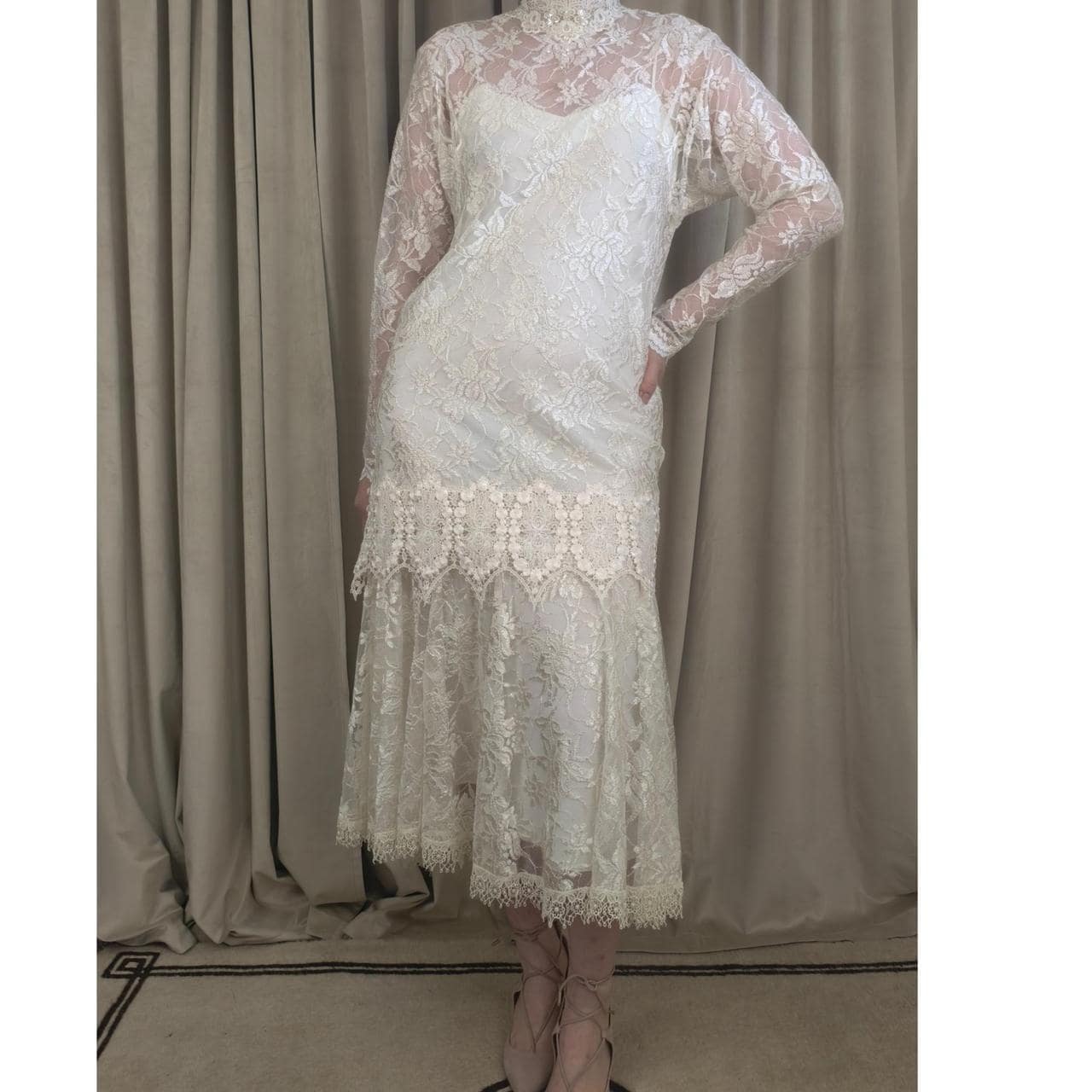 Vintage Bohemian Susan Lundenfeld Cream Lace Wedding Gown