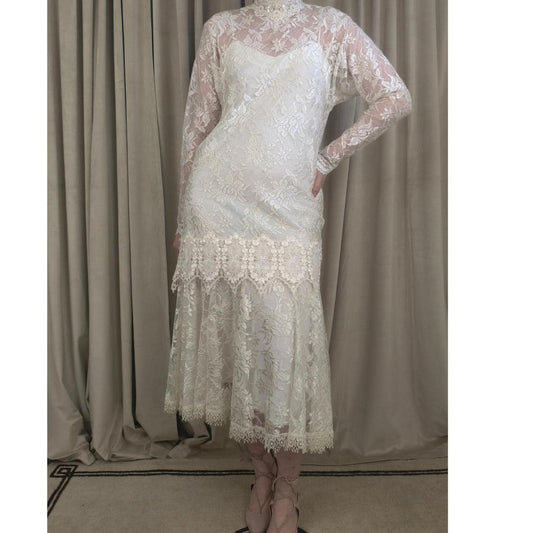 Vintage Bohemian Susan Lundenfeld Cream Lace Wedding Gown