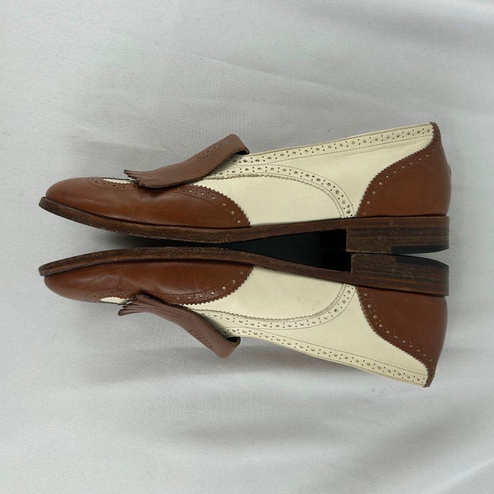 Vintage Ralph Lauren Made in Italy Brown and White Loafers with Fringe Accent