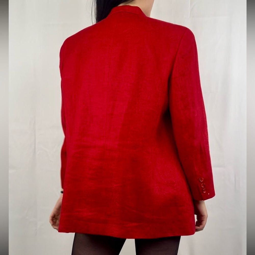 Vintage Liz Claiborne Pertitte Red 100% Linen Double Breasted Blazer