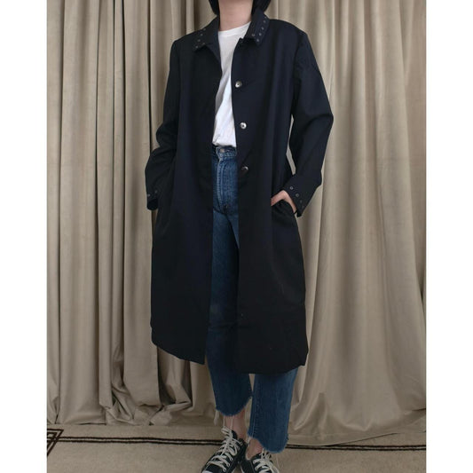 Vintage Harve Benard Black Wool Trench Coat with Eyelets